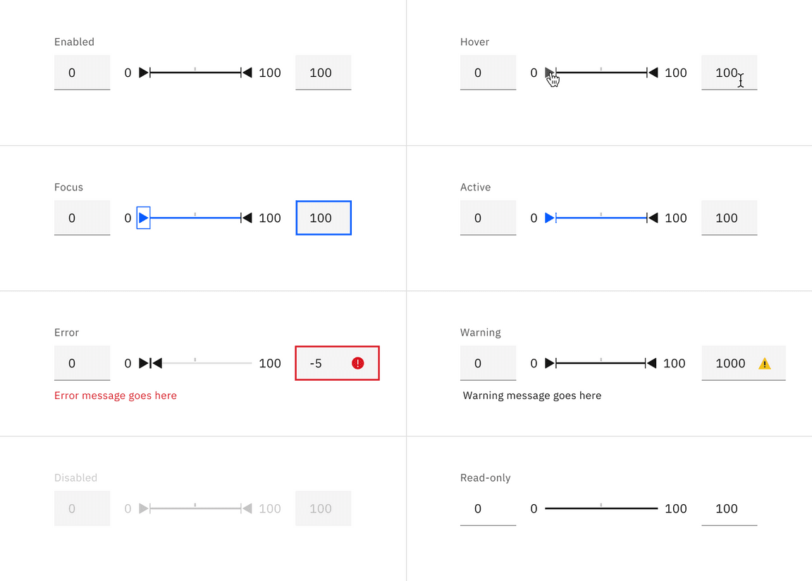 Range slider interactive states